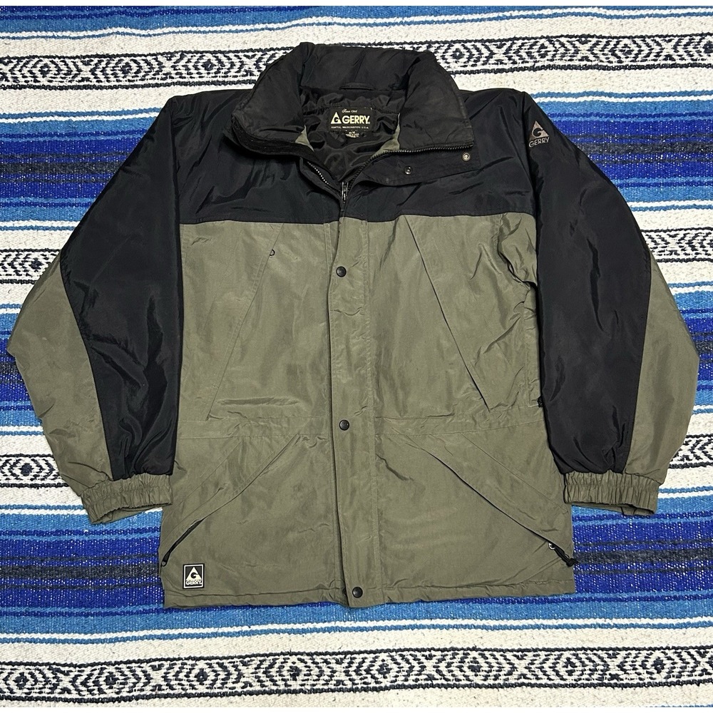 Vintage 90s Gerry Ski Jacket Mens Medium Black Green Colorblock  Winter Coat